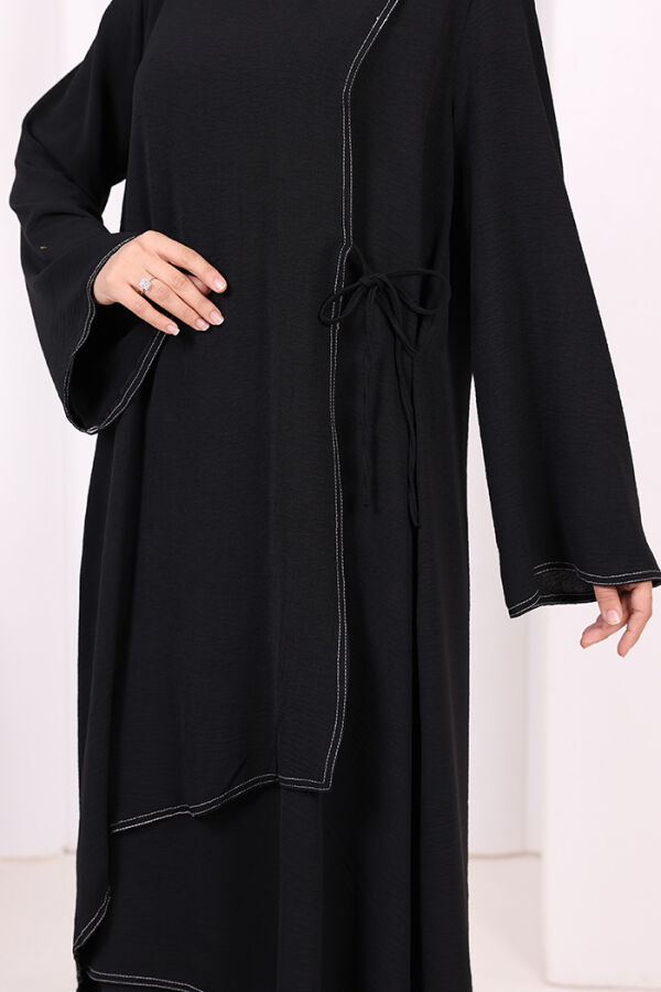 Biyeli Uzun Tunik Pantolon Takım 8005 Siyah - 6