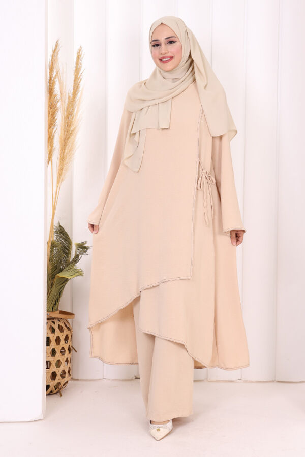 Biyeli Uzun Tunik Pantolon Takım 8005 Taş - 2