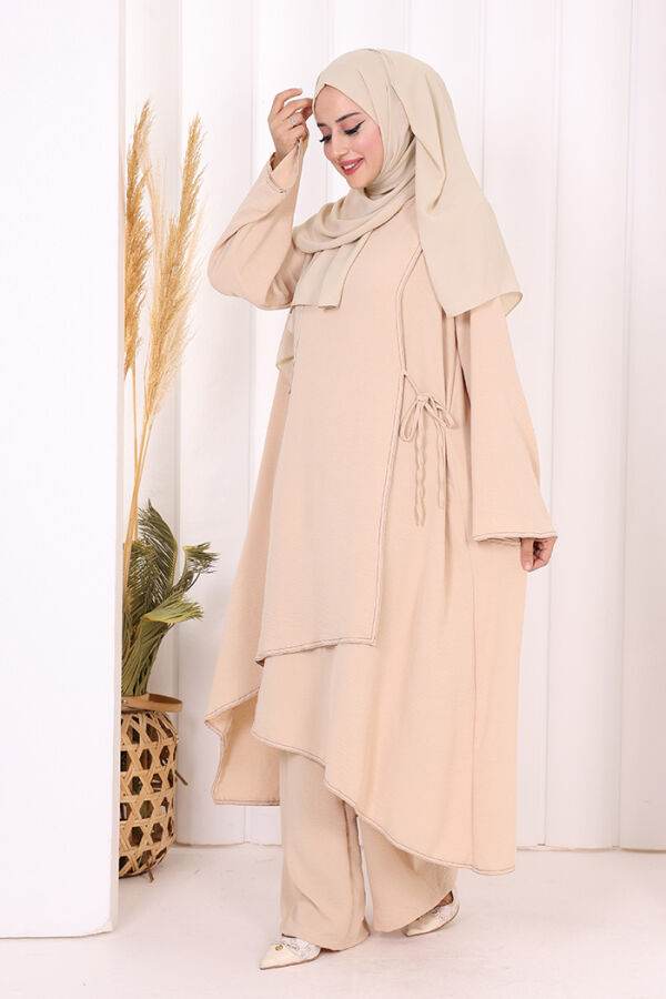 Biyeli Uzun Tunik Pantolon Takım 8005 Taş - 3