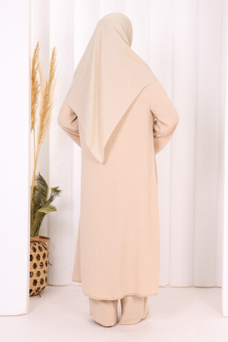 Biyeli Uzun Tunik Pantolon Takım 8005 Taş - 4