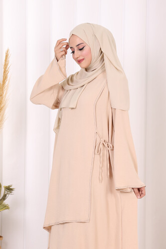 Biyeli Uzun Tunik Pantolon Takım 8005 Taş - 5