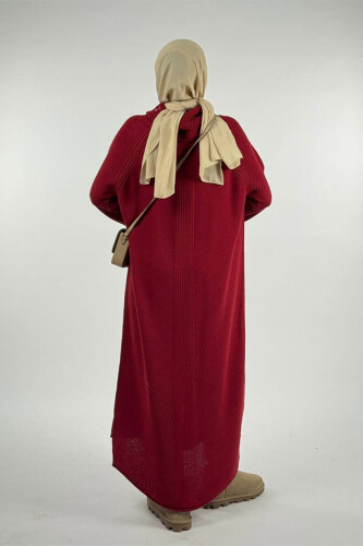 Boğazlı Triko Elbise 18209 Bordo - 2
