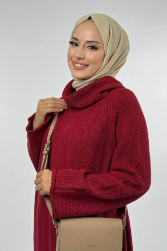 Boğazlı Triko Elbise 18209 Bordo - 4