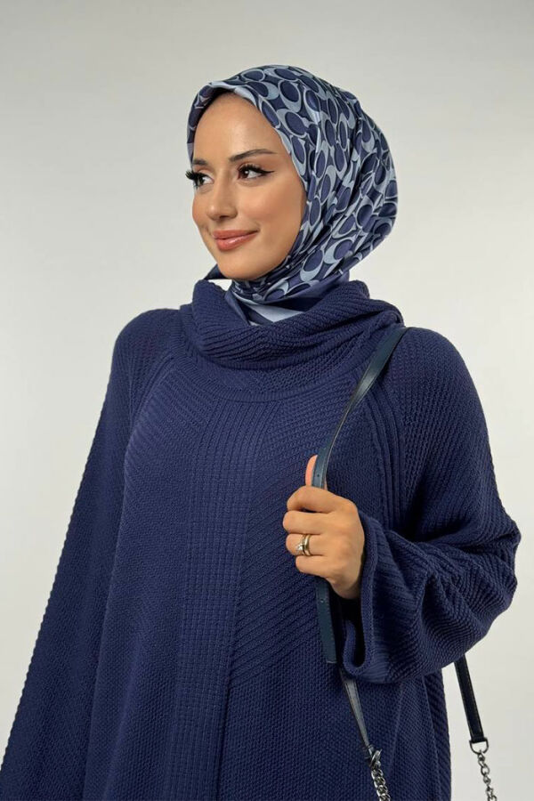 Boğazlı Triko Elbise 18209 Lacivert - 4