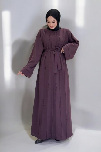 Boncuk İşlemeli Tam Boy Ferace 7894 Bordo - Bym Fashion