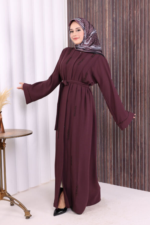 Boncuk İşlemeli Tam Boy Ferace 7894 Bordo - 2