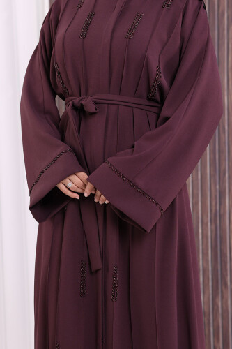 Boncuk İşlemeli Tam Boy Ferace 7894 Bordo - 5