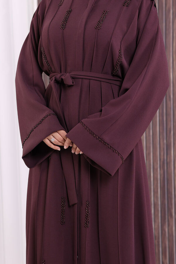 Boncuk İşlemeli Tam Boy Ferace 7894 Bordo - 5