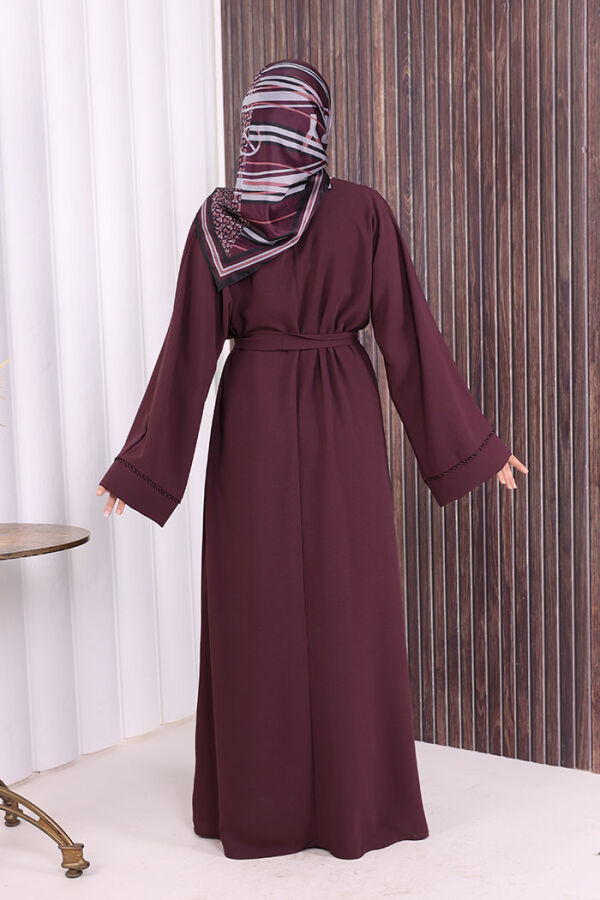 Boncuk İşlemeli Tam Boy Ferace 7894 Bordo - 3