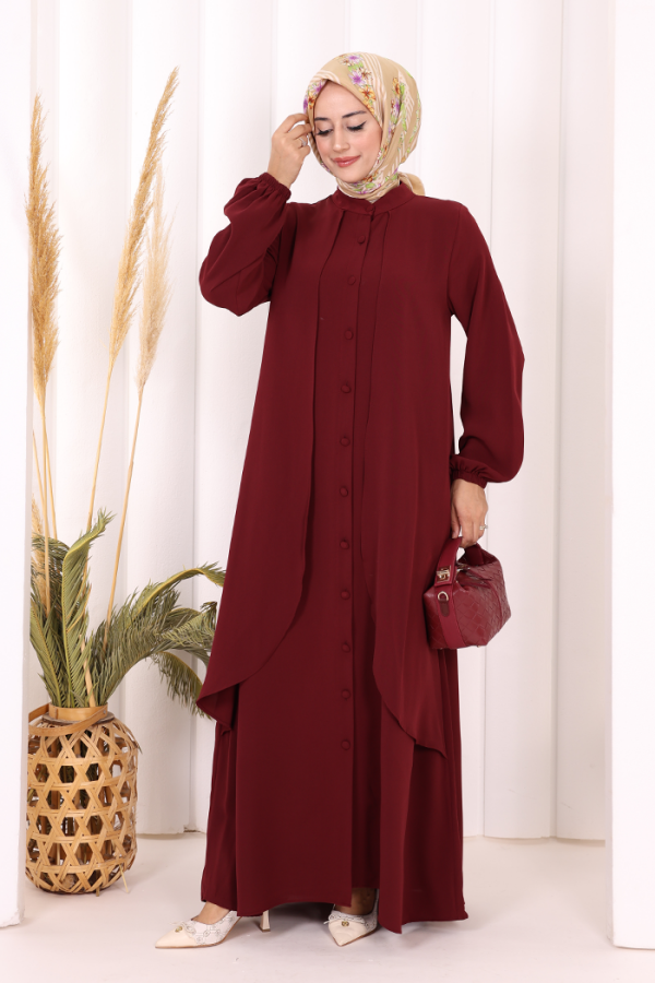 Boydan Düğmeli Elbise 6045 Bordo - 2