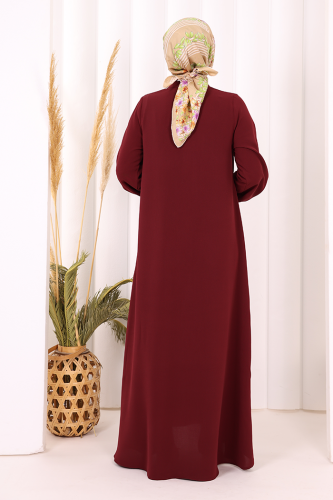Boydan Düğmeli Elbise 6045 Bordo - 4