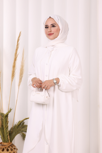 Boydan Düğmeli Elbise 6045 Ekru - 4