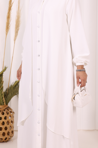 Boydan Düğmeli Elbise 6045 Ekru - 5