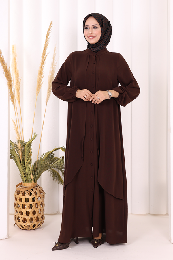 Boydan Düğmeli Elbise 6045 Kahverengi - 1