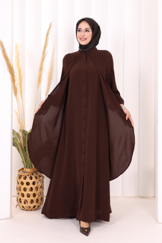 Boydan Düğmeli Elbise 6045 Kahverengi - 2