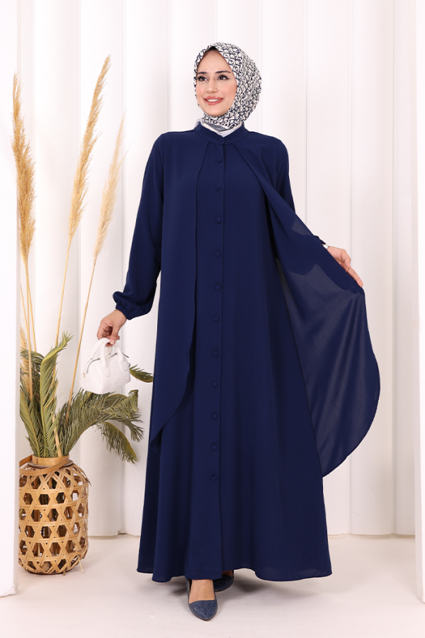 Boydan Düğmeli Elbise 6045 Lacivert - 1