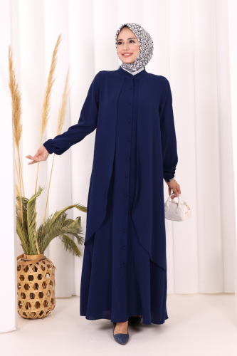 Boydan Düğmeli Elbise 6045 Lacivert - 2