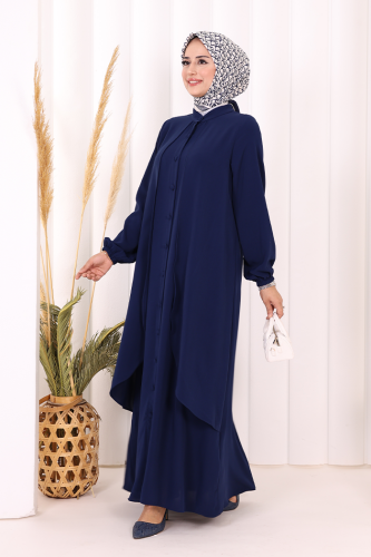 Boydan Düğmeli Elbise 6045 Lacivert - 3
