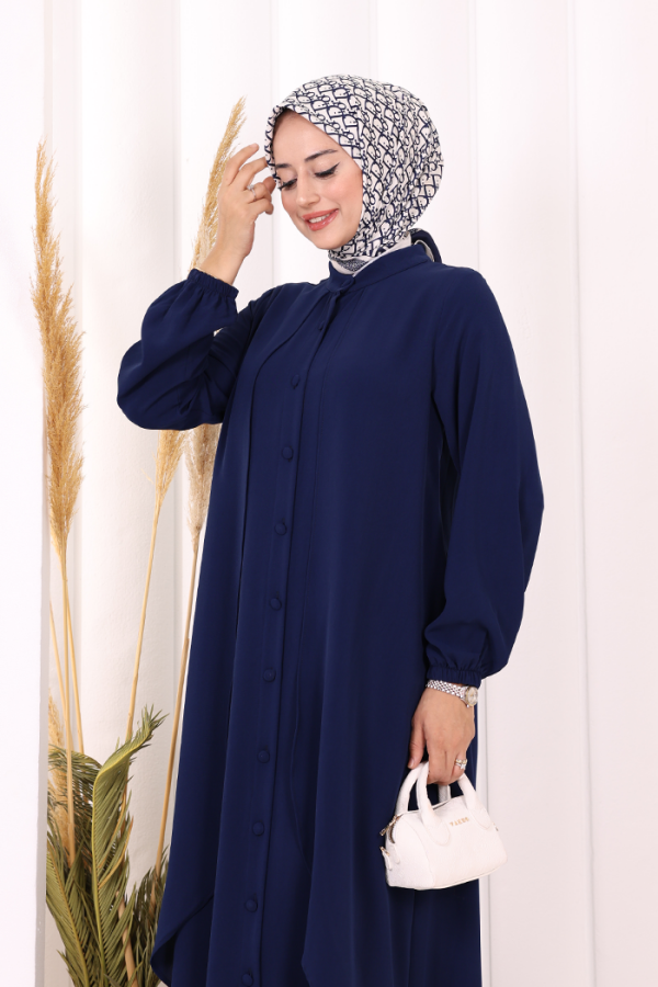 Boydan Düğmeli Elbise 6045 Lacivert - 5