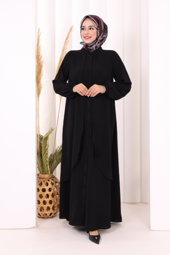 Boydan Düğmeli Elbise 6045 Siyah - Bym Fashion