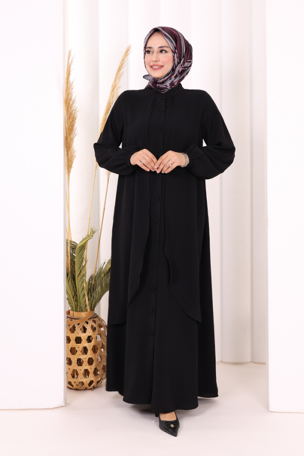 Boydan Düğmeli Elbise 6045 Siyah - 1
