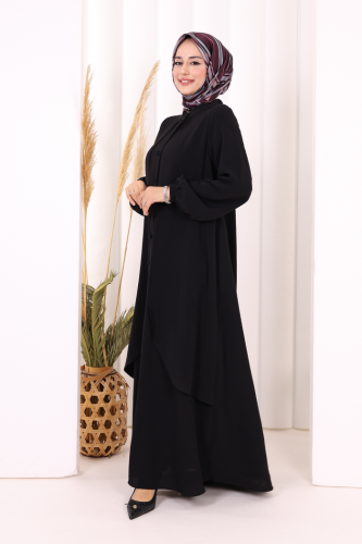 Boydan Düğmeli Elbise 6045 Siyah - 2