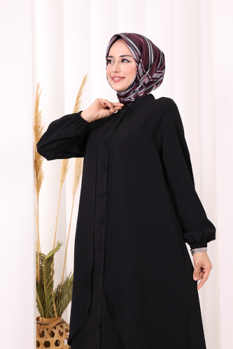 Boydan Düğmeli Elbise 6045 Siyah - 4