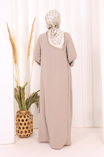 Boydan Düğmeli Elbise 6045 Vizon - 3