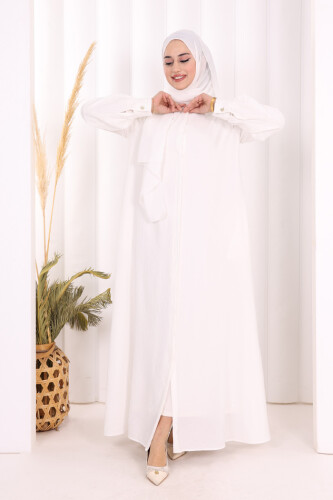 Boydan Düğmeli Elbise 7053 Ekru - 2