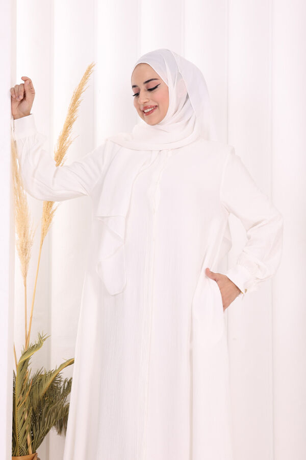 Boydan Düğmeli Elbise 7053 Ekru - 5