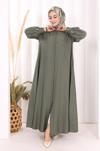 Boydan Düğmeli Elbise 7053 Haki - 2