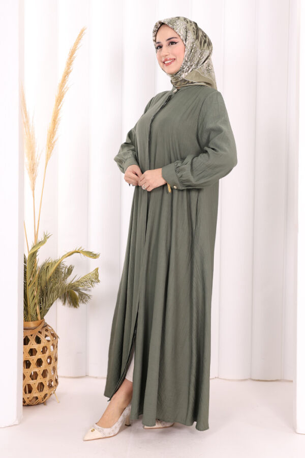 Boydan Düğmeli Elbise 7053 Haki - 3