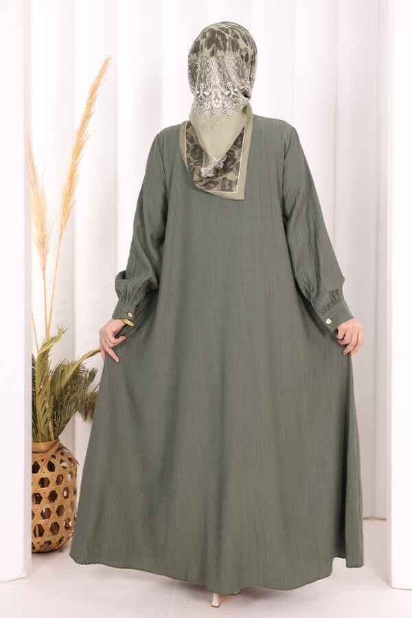 Boydan Düğmeli Elbise 7053 Haki - 4