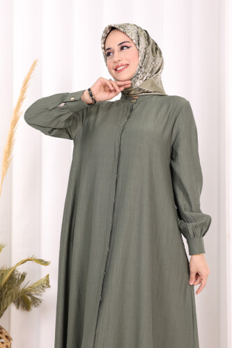 Boydan Düğmeli Elbise 7053 Haki - 5