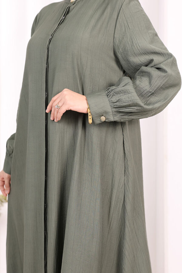 Boydan Düğmeli Elbise 7053 Haki - 6