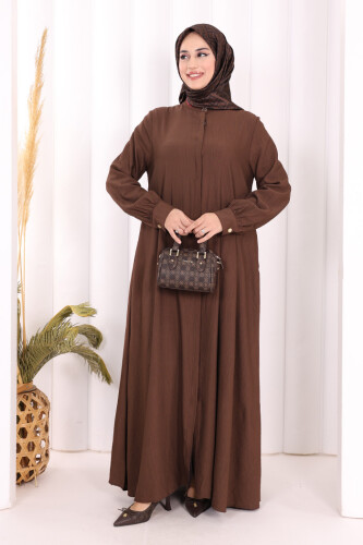 Boydan Düğmeli Elbise 7053 Kahverengi 