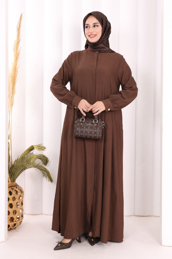 Boydan Düğmeli Elbise 7053 Kahverengi - 1
