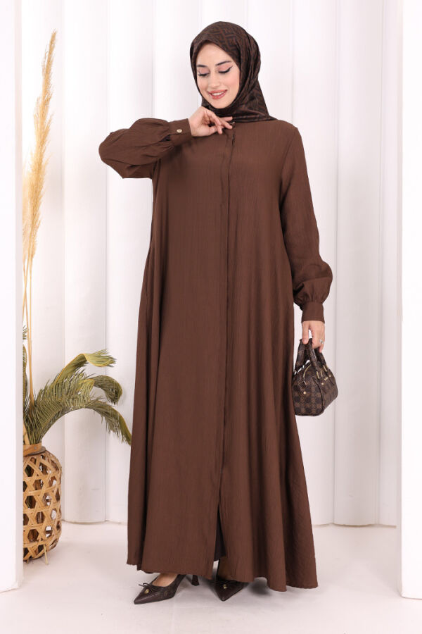 Boydan Düğmeli Elbise 7053 Kahverengi - 2