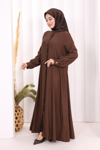 Boydan Düğmeli Elbise 7053 Kahverengi - 3
