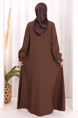 Boydan Düğmeli Elbise 7053 Kahverengi - 4