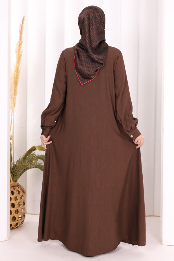 Boydan Düğmeli Elbise 7053 Kahverengi - 4