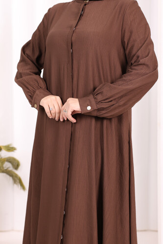 Boydan Düğmeli Elbise 7053 Kahverengi - 6