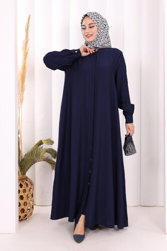 Boydan Düğmeli Elbise 7053 Lacivert - 2