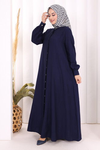 Boydan Düğmeli Elbise 7053 Lacivert - 3