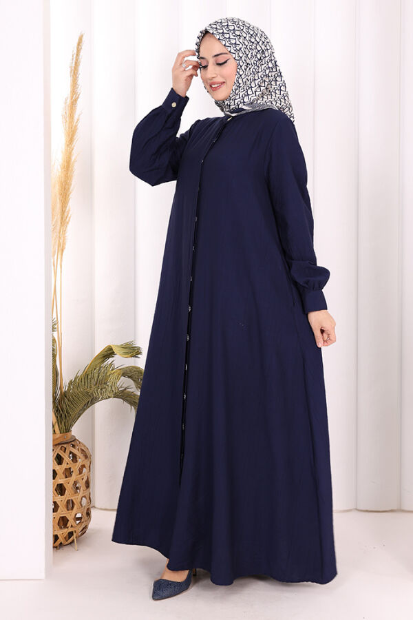 Boydan Düğmeli Elbise 7053 Lacivert - 3