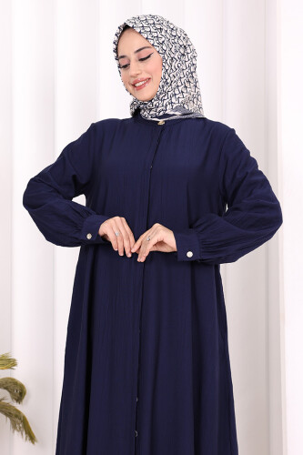 Boydan Düğmeli Elbise 7053 Lacivert - 5