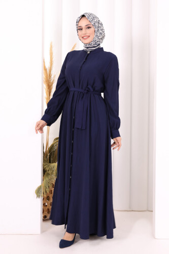 Hac Umre Elbise Boydan Düğmeli 7053 Lacivert - 3