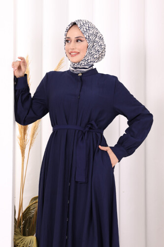 Hac Umre Elbise Boydan Düğmeli 7053 Lacivert - 5