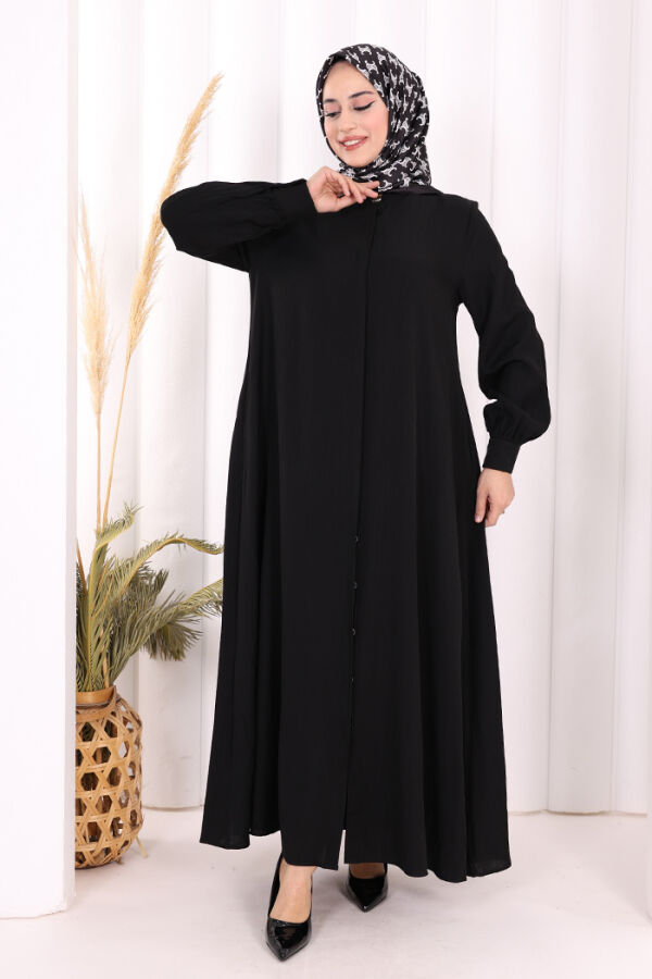 Boydan Düğmeli Elbise 7053 Siyah - 2