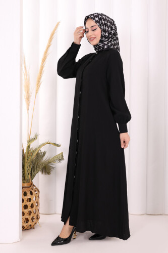 Boydan Düğmeli Elbise 7053 Siyah - 3